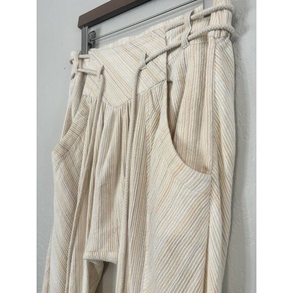 Free People Cream Striped Haram Yoga Rope Belt Pants Sz XS - Picture 2 of 5